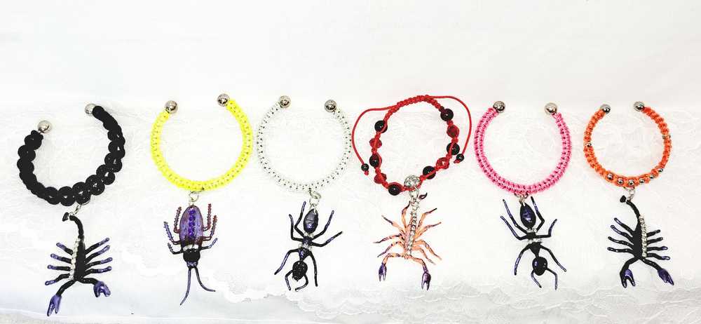 Creepy, Scary, Black Braided Open Bracelet with a Black & Purple Gem Encrusted Scorpion for Halloween or Everyday Wear