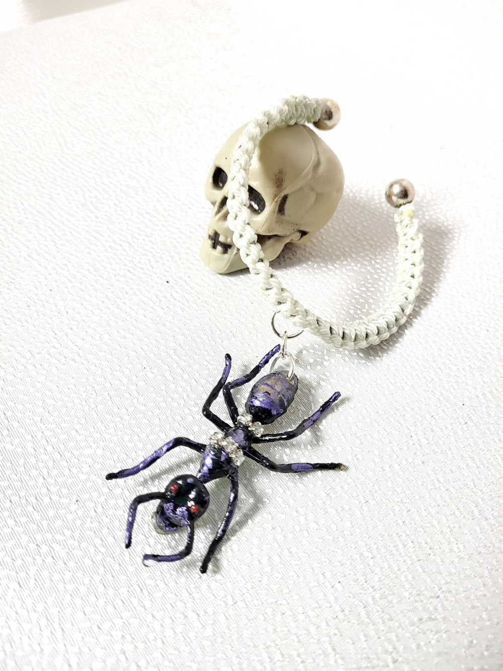 Giant Black Ant Bracelet Encrusted with Rhinestones For Halloween, Punk, Goth, White Braided Open Bangel