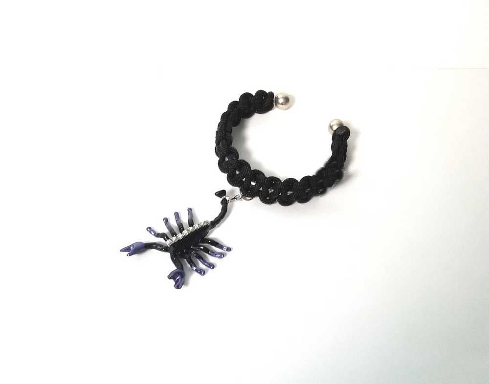 Creepy, Scary, Black Braided Open Bracelet with a Black & Purple Gem Encrusted Scorpion for Halloween or Everyday Wear