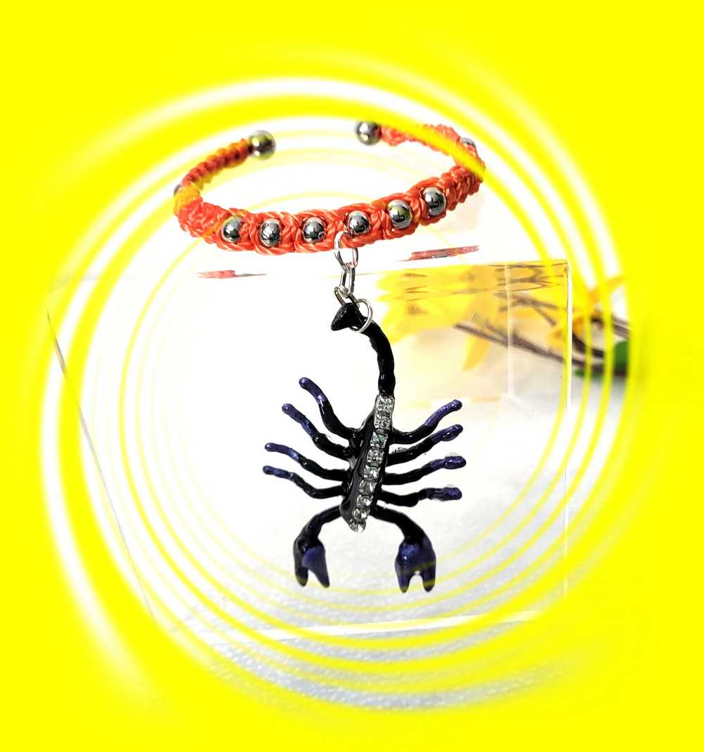Orange & Black Open Bracelet with Creepy Black Gem Encrusted Clear Rhinestones, For Halloween, Punk or Goth