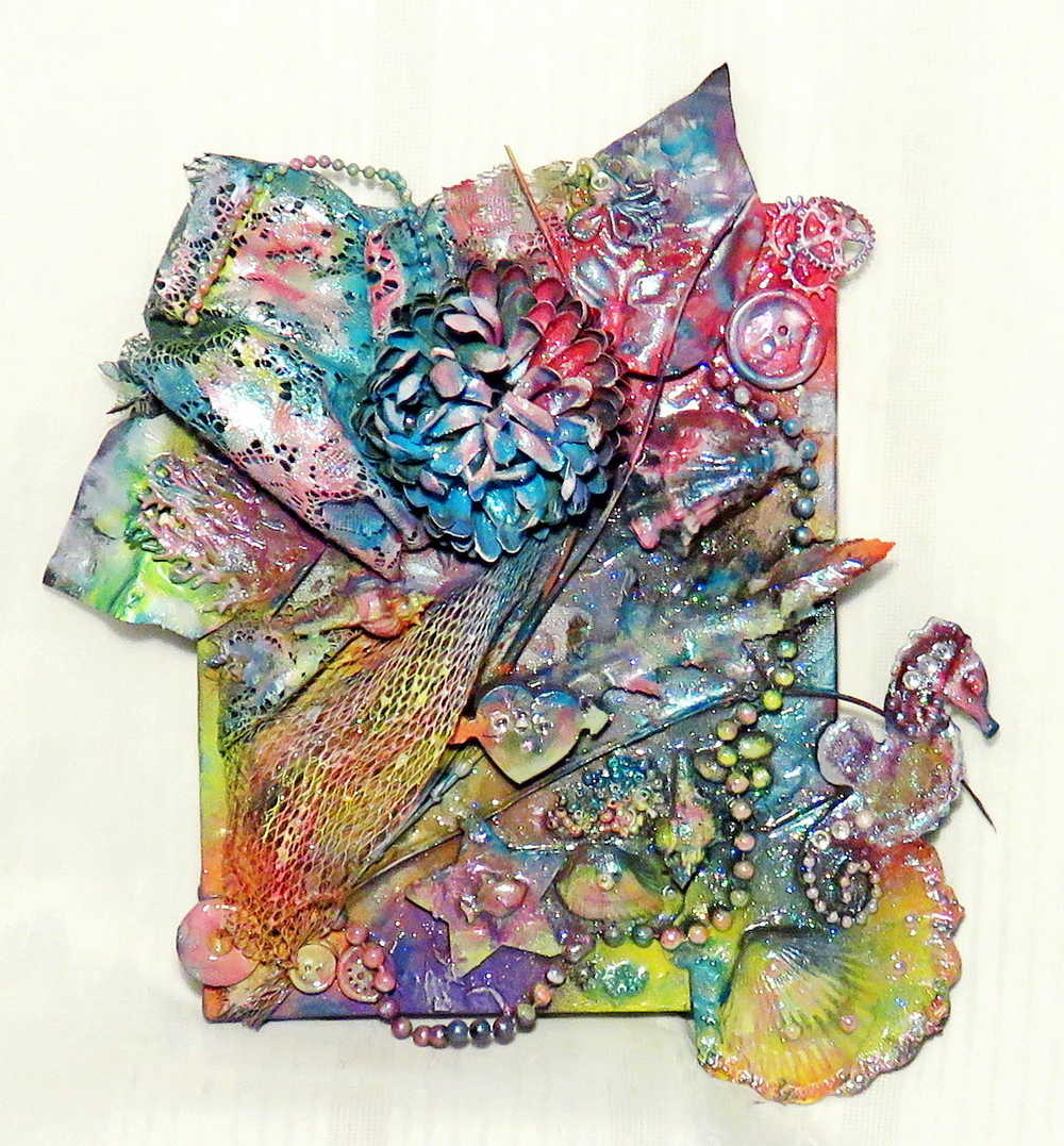 Love of the Sea Canvas Artwork, Beautiful Colored Flowers, Seahorses, Coral & Shells