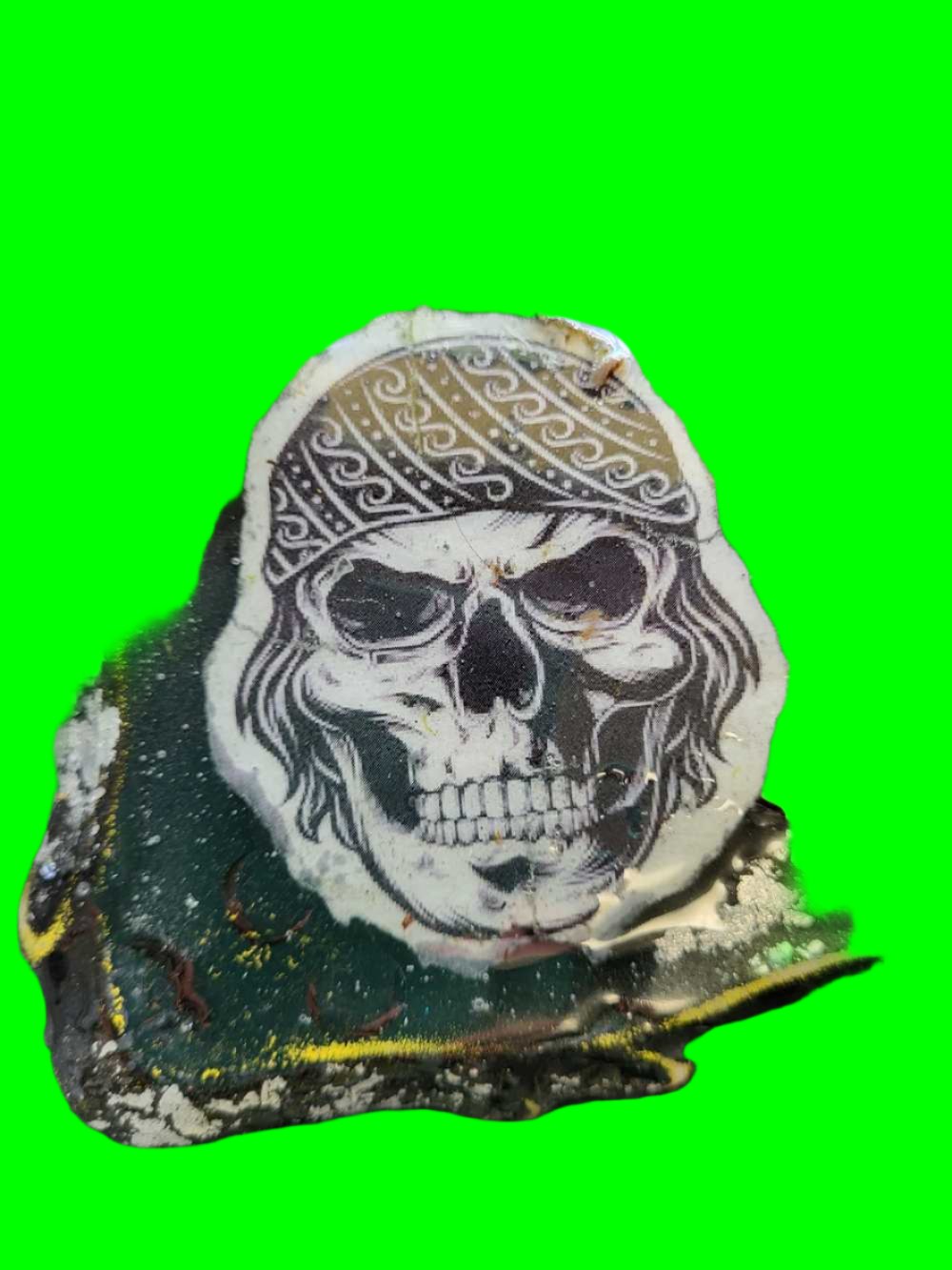 Black Painted Porcelain Trinket/Stash, Jewelry Box with Skull Faces and Silver Studded Domes