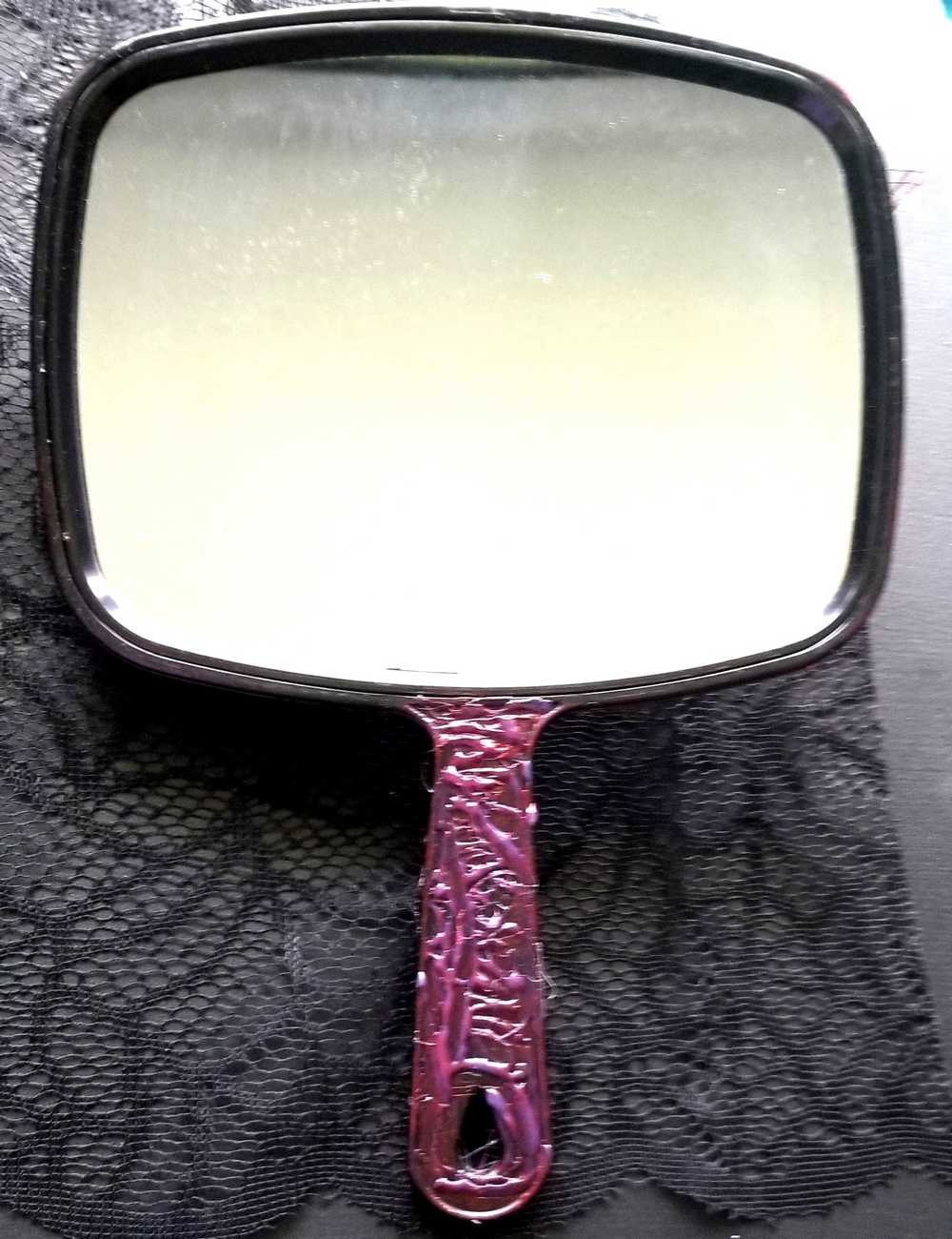 Black Hand Mirror, with Skull, Bones, Black & Red Lace, Goth Art