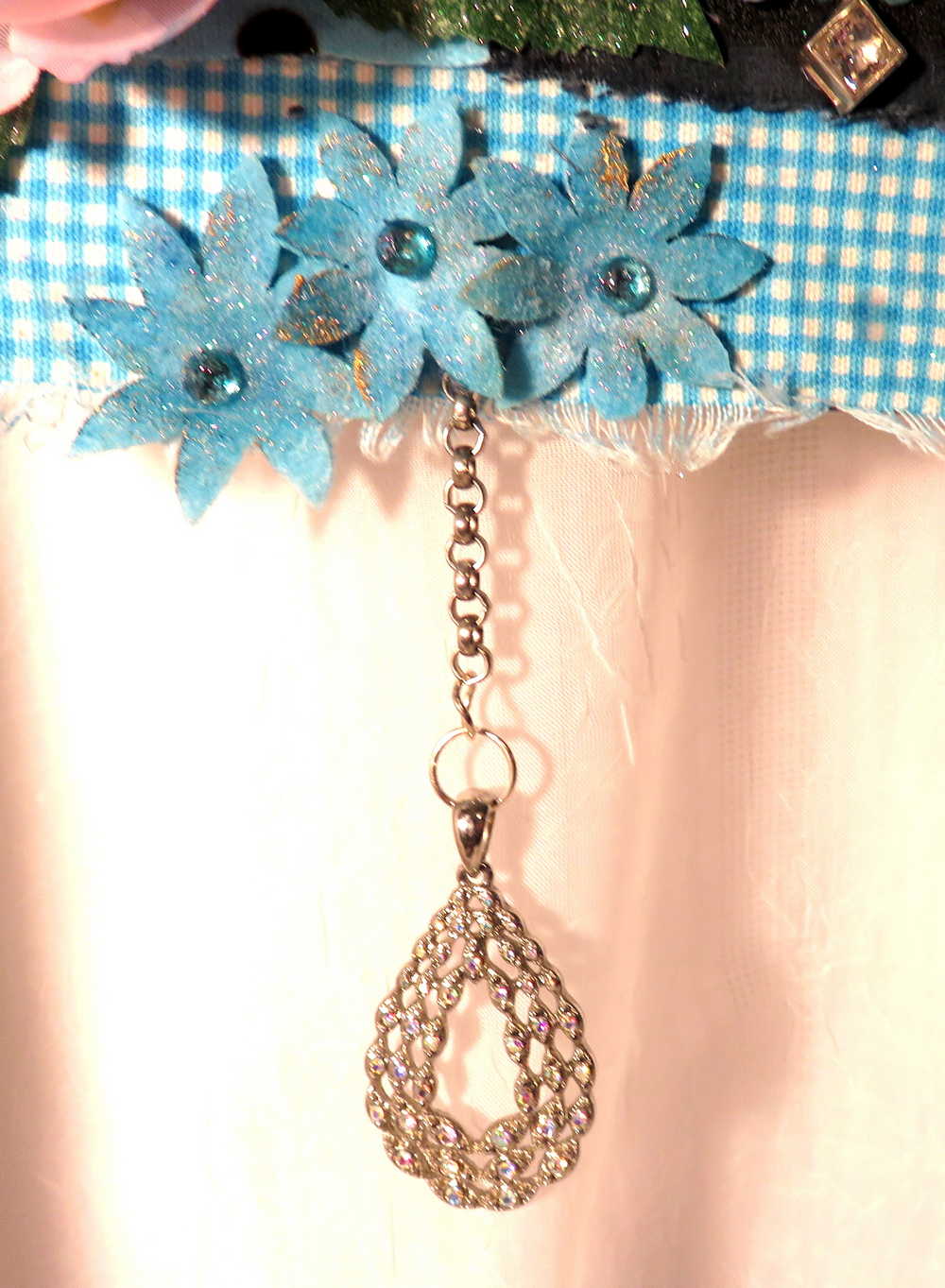 "SWEET TREAT" Wall Collage Hanger using Fabrics in Soft Blues and Teals, Wall Art