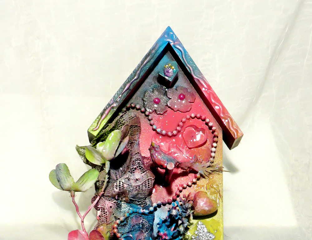 Colorful Wall Birdhouse Hanger with Thermometer