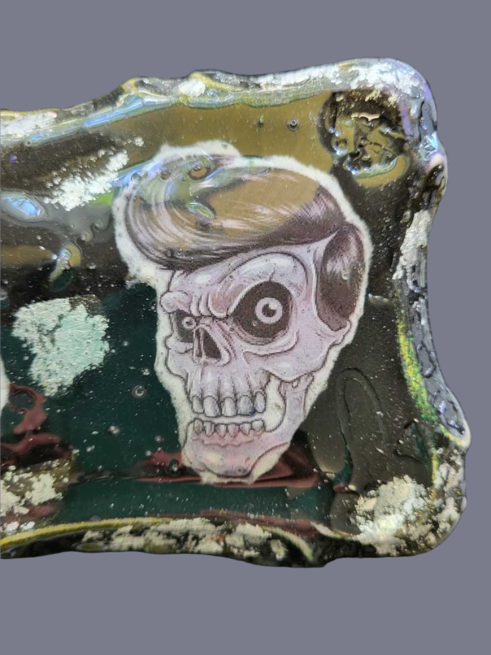 Black Painted Porcelain Trinket/Stash, Jewelry Box with Skull Faces and Silver Studded Domes