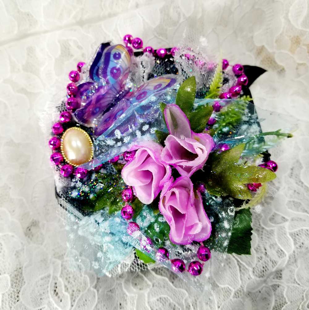 Black Tin Octagon Jewelry, Trinket, Stash Box with Snake Print, Roses and  A Butterfly