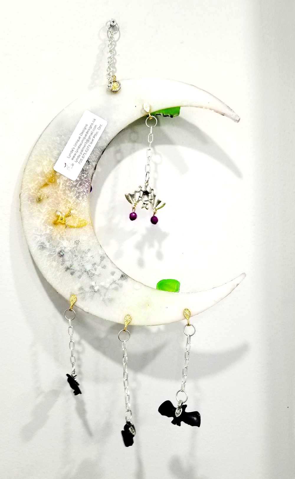 Resin Quarter Moon Bats, Spiders and Flowers
