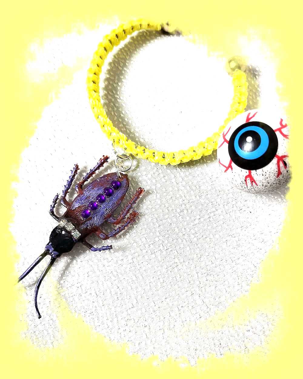Unique & Odd Beetle Braided Yellow Bracelet, Perfect for Halloween, Goth, Punk or Everyday