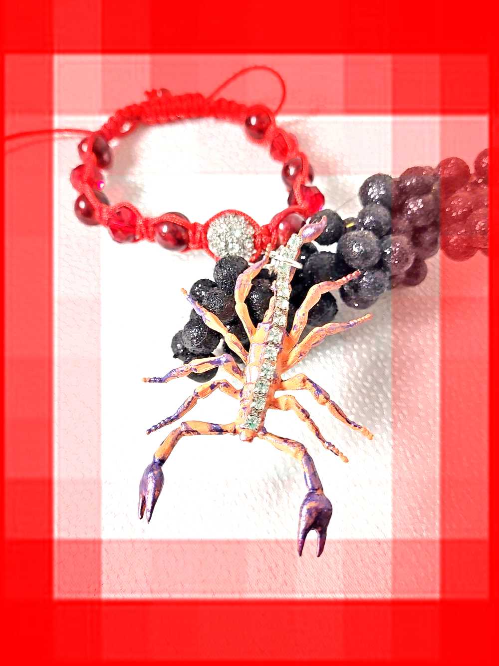 Orange Rhinestone Encrusted Scorpion Braided Bracelet for Halloween, Punk, Goth or Everyday.
