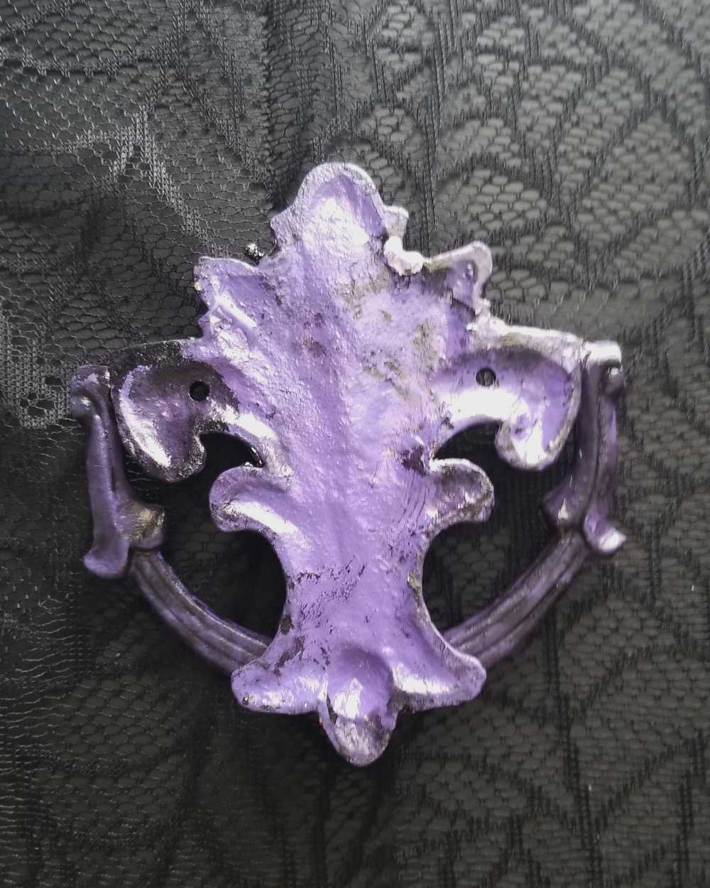 Antique Heavy Metal Door Knocker Painted Deep Purple with Red Studded Gemstone Spider