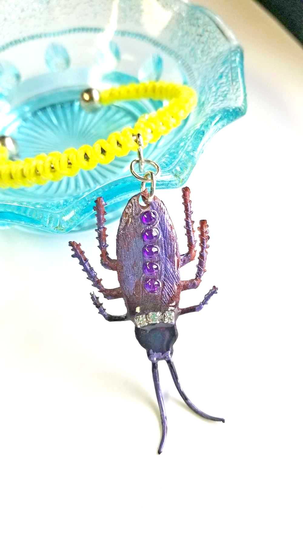 Unique & Odd Beetle Braided Yellow Bracelet, Perfect for Halloween, Goth, Punk or Everyday
