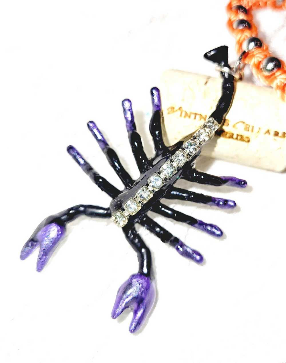 Orange & Black Open Bracelet with Creepy Black Gem Encrusted Clear Rhinestones, For Halloween, Punk or Goth