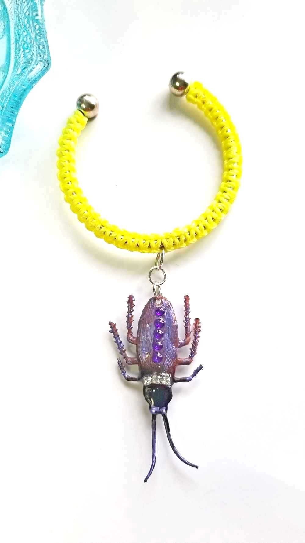 Unique & Odd Beetle Braided Yellow Bracelet, Perfect for Halloween, Goth, Punk or Everyday