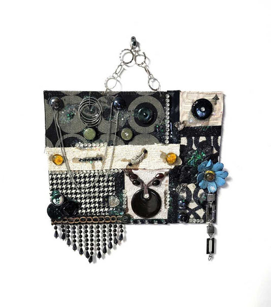 Wall Decor Using Pieces of Fabric, Recycled Jewelry, Chains & Flowers
