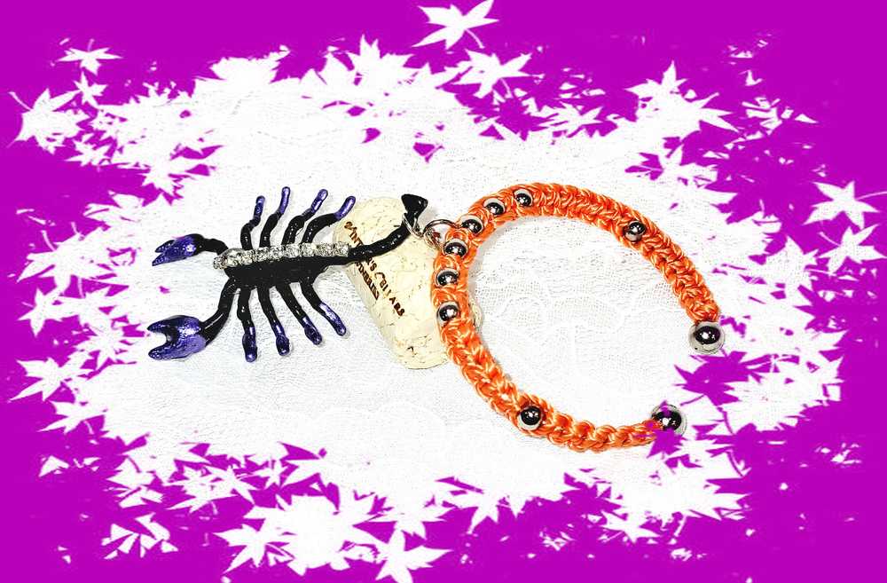 Orange & Black Open Bracelet with Creepy Black Gem Encrusted Clear Rhinestones, For Halloween, Punk or Goth