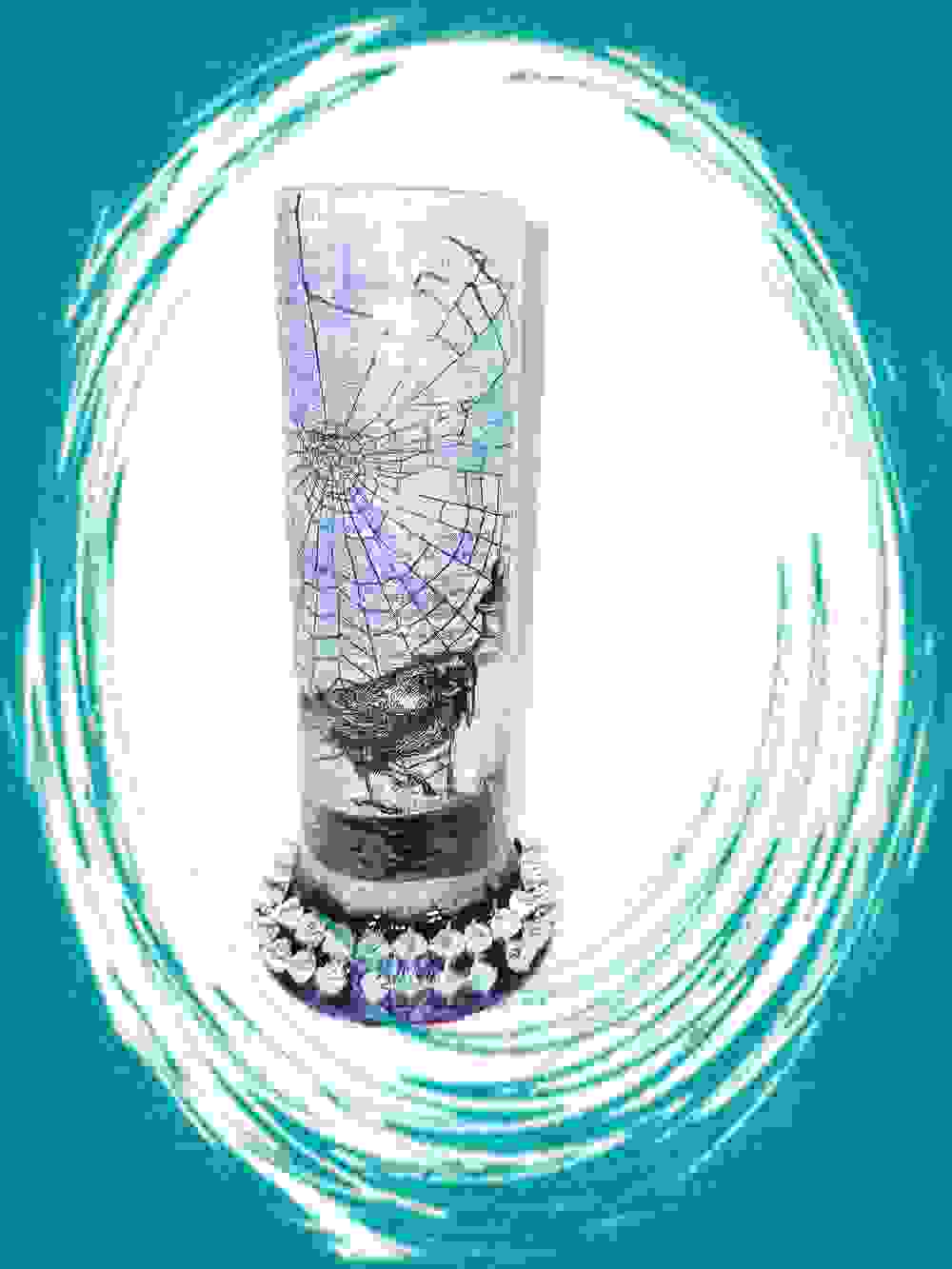 Glass Vase with Decoupage Crow, Potion Bottles, Candles, Cobwebs and Silver Studs, Gothic, Punk, Witch