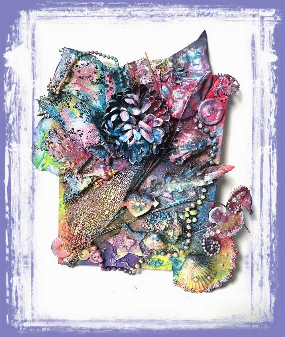 Love of the Sea Canvas Artwork, Beautiful Colored Flowers, Seahorses, Coral & Shells