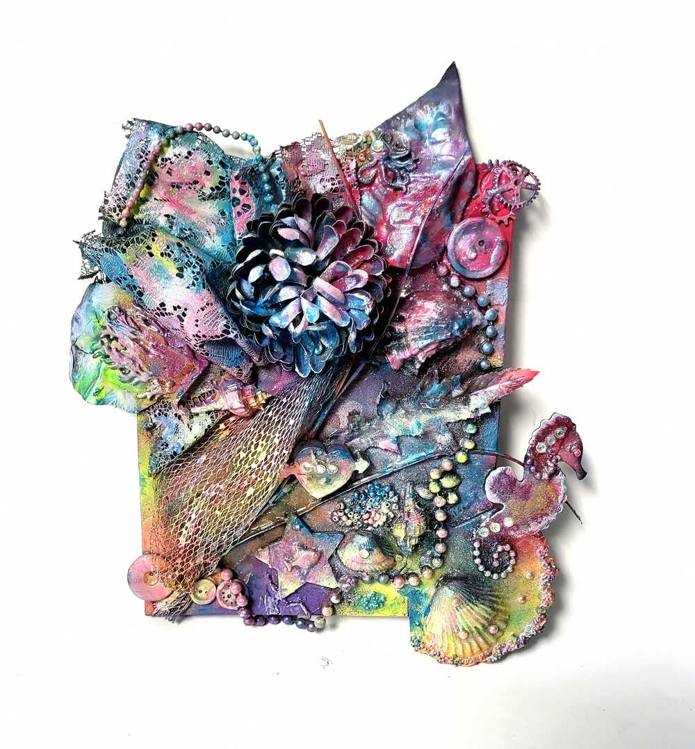 Love of the Sea Canvas Artwork, Beautiful Colored Flowers, Seahorses, Coral & Shells