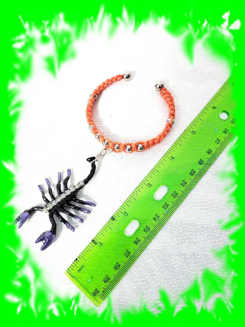 Orange & Black Open Bracelet with Creepy Black Gem Encrusted Clear Rhinestones, For Halloween, Punk or Goth