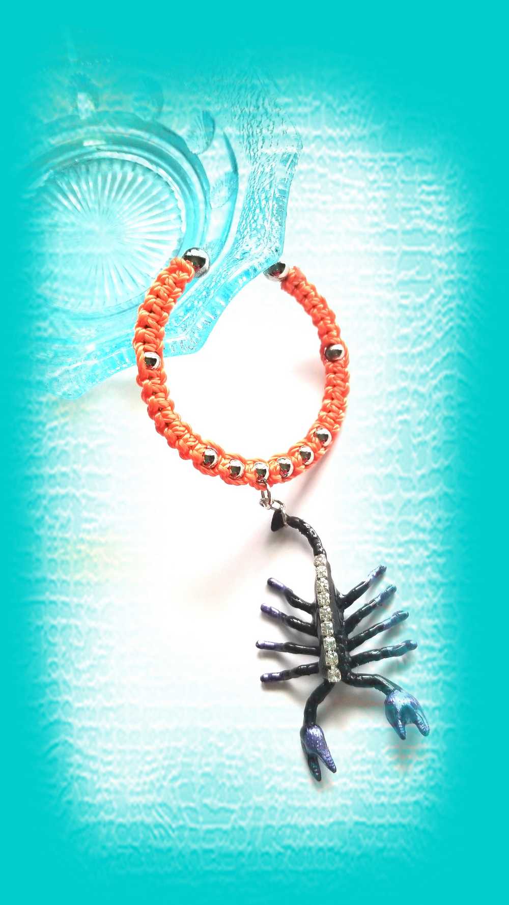 Orange & Black Open Bracelet with Creepy Black Gem Encrusted Clear Rhinestones, For Halloween, Punk or Goth