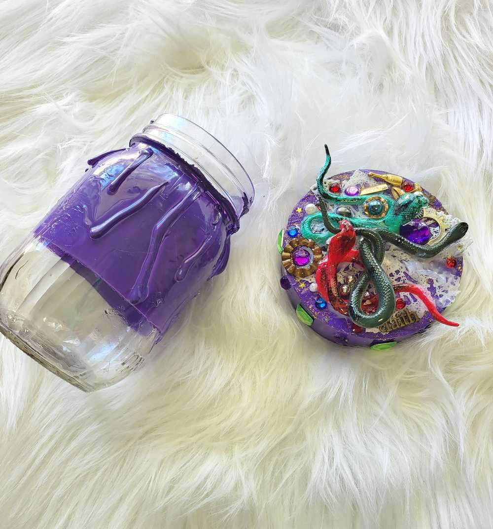 Decorated Mason Jar to fill with Your Favorite Candy, Spices, Dry Goods for Halloween or Everyday, Snakes on Wooden Lid