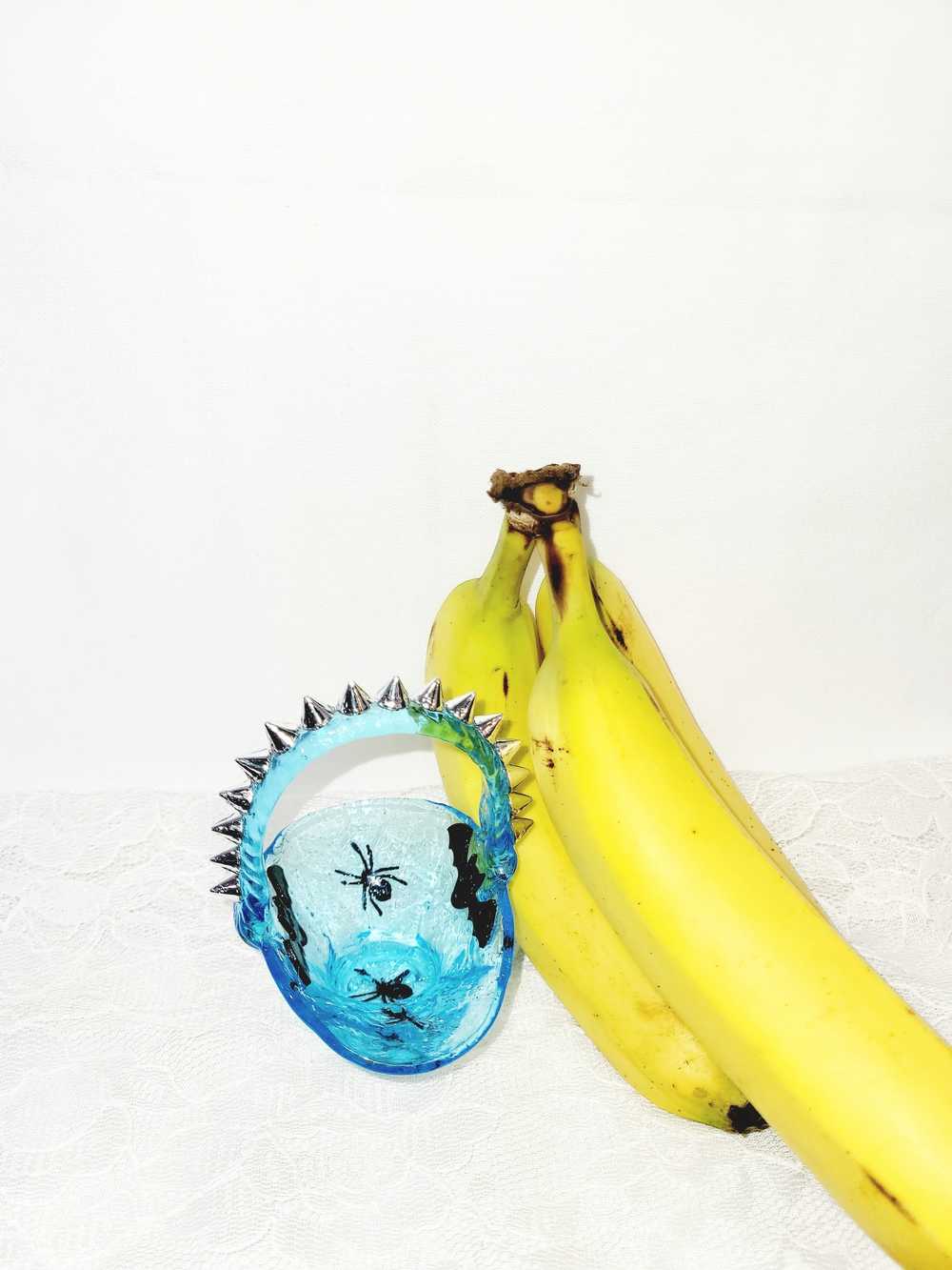 Danity Vintage Teal Glass Basket with added Sliver Studs, Bats and Spiders