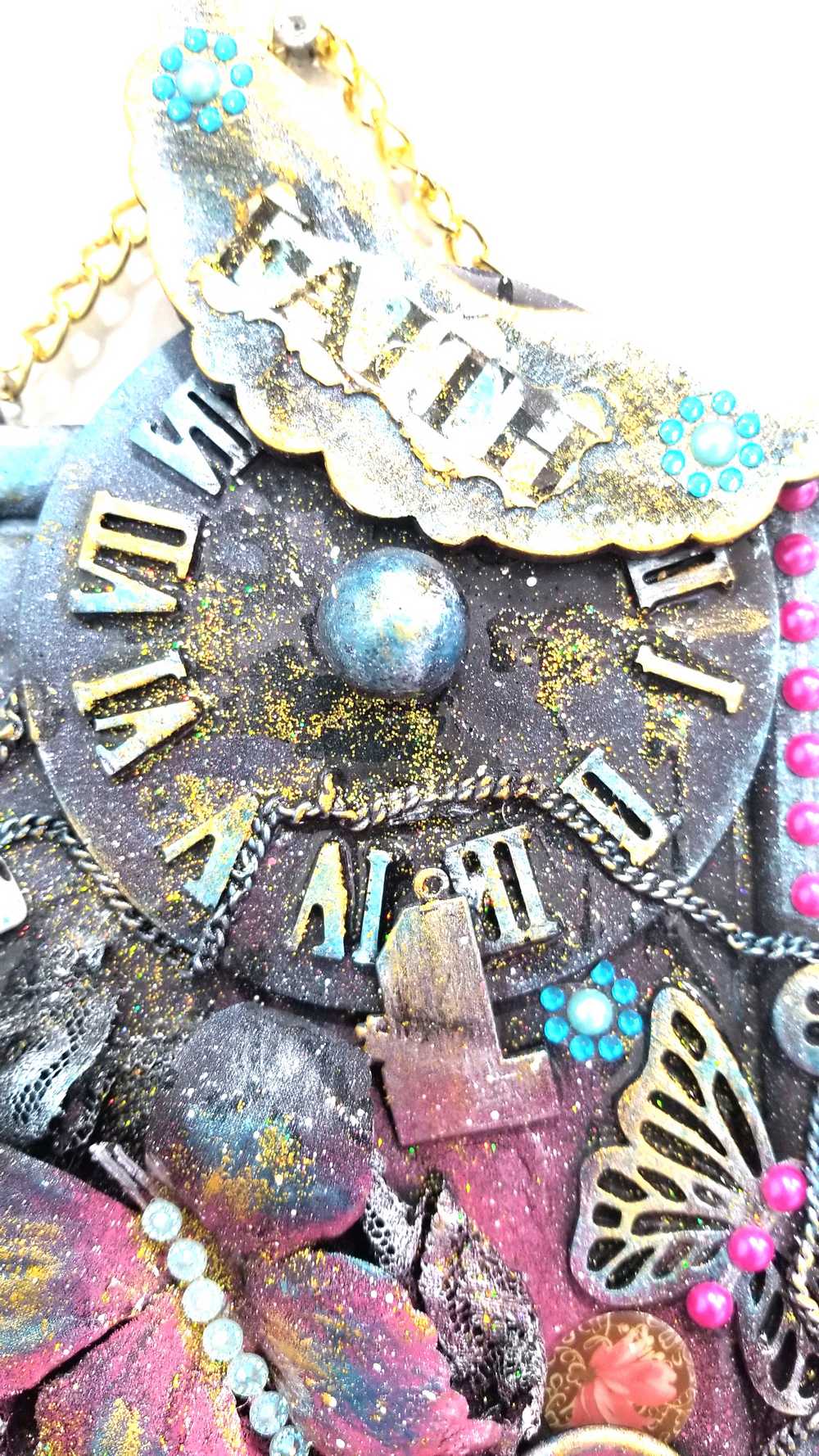 "Faith" Wood Wall Decor With Clock Face, Angel Wings & Butterflies, with Key Hooks