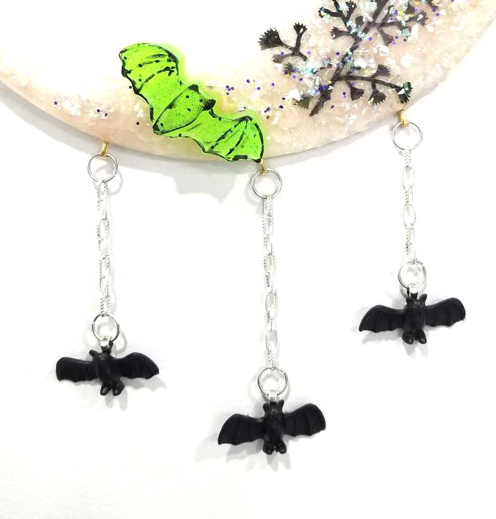 Resin Quarter Moon Bats, Spiders and Flowers