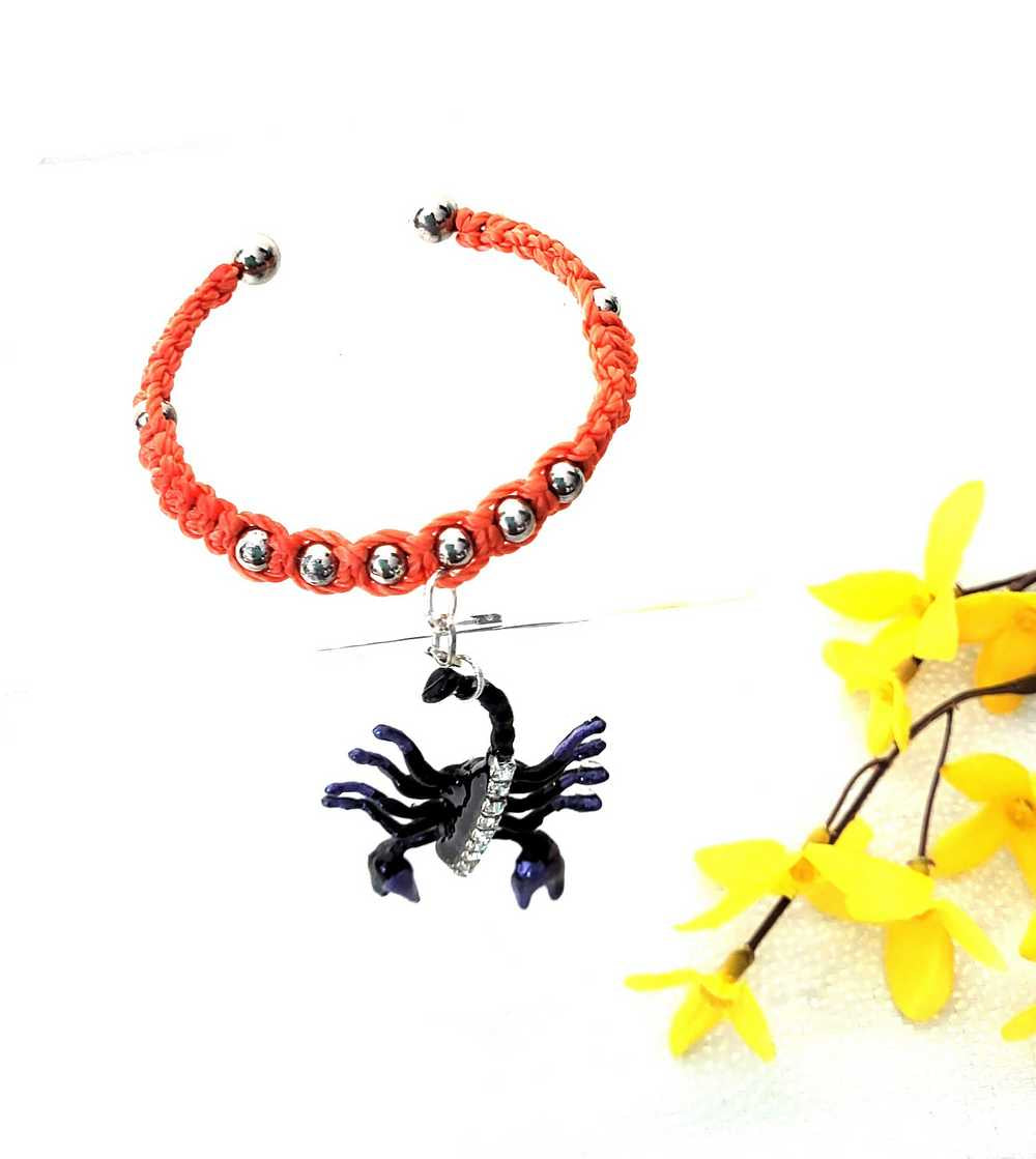 Orange & Black Open Bracelet with Creepy Black Gem Encrusted Clear Rhinestones, For Halloween, Punk or Goth