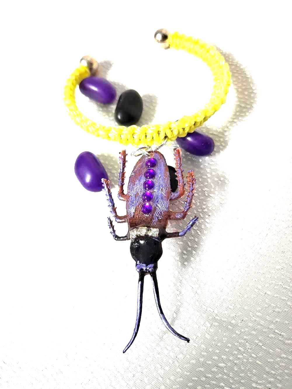 Unique & Odd Beetle Braided Yellow Bracelet, Perfect for Halloween, Goth, Punk or Everyday