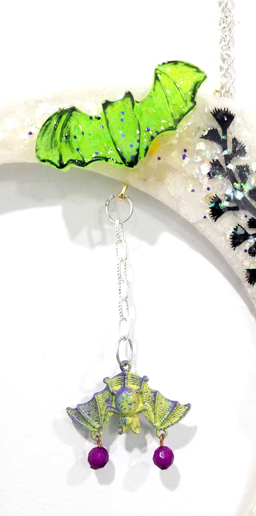 Resin Quarter Moon Bats, Spiders and Flowers