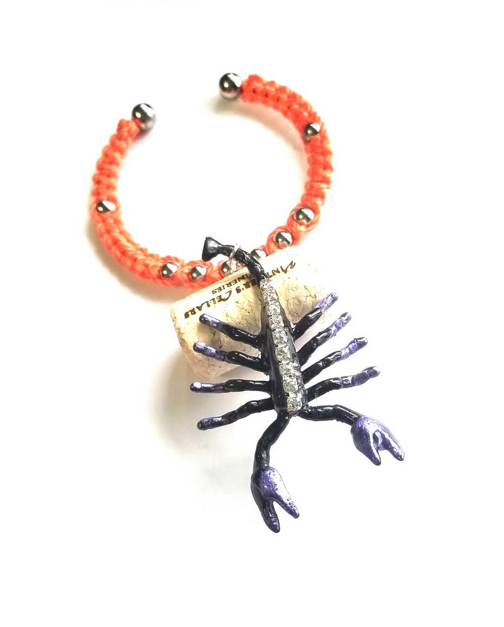 Orange & Black Open Bracelet with Creepy Black Gem Encrusted Clear Rhinestones, For Halloween, Punk or Goth