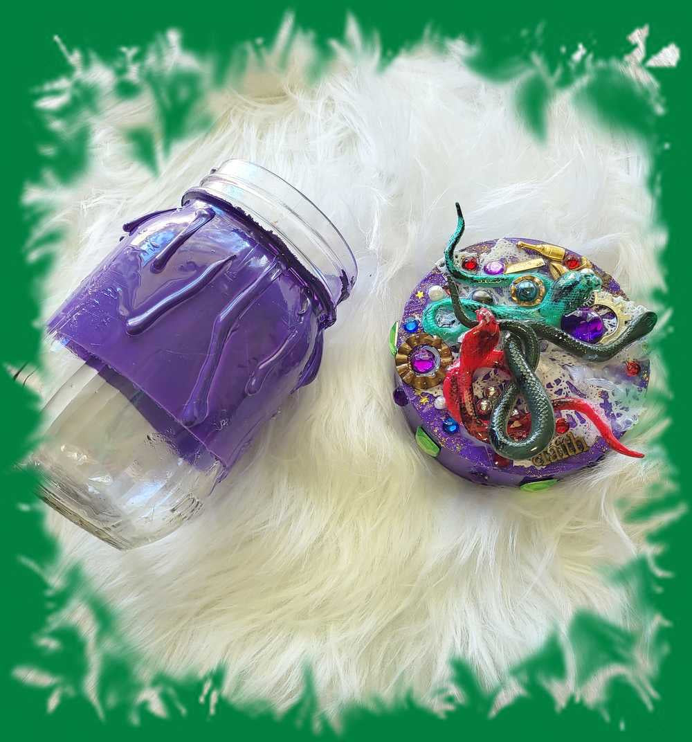 Decorated Mason Jar to fill with Your Favorite Candy, Spices, Dry Goods for Halloween or Everyday, Snakes on Wooden Lid