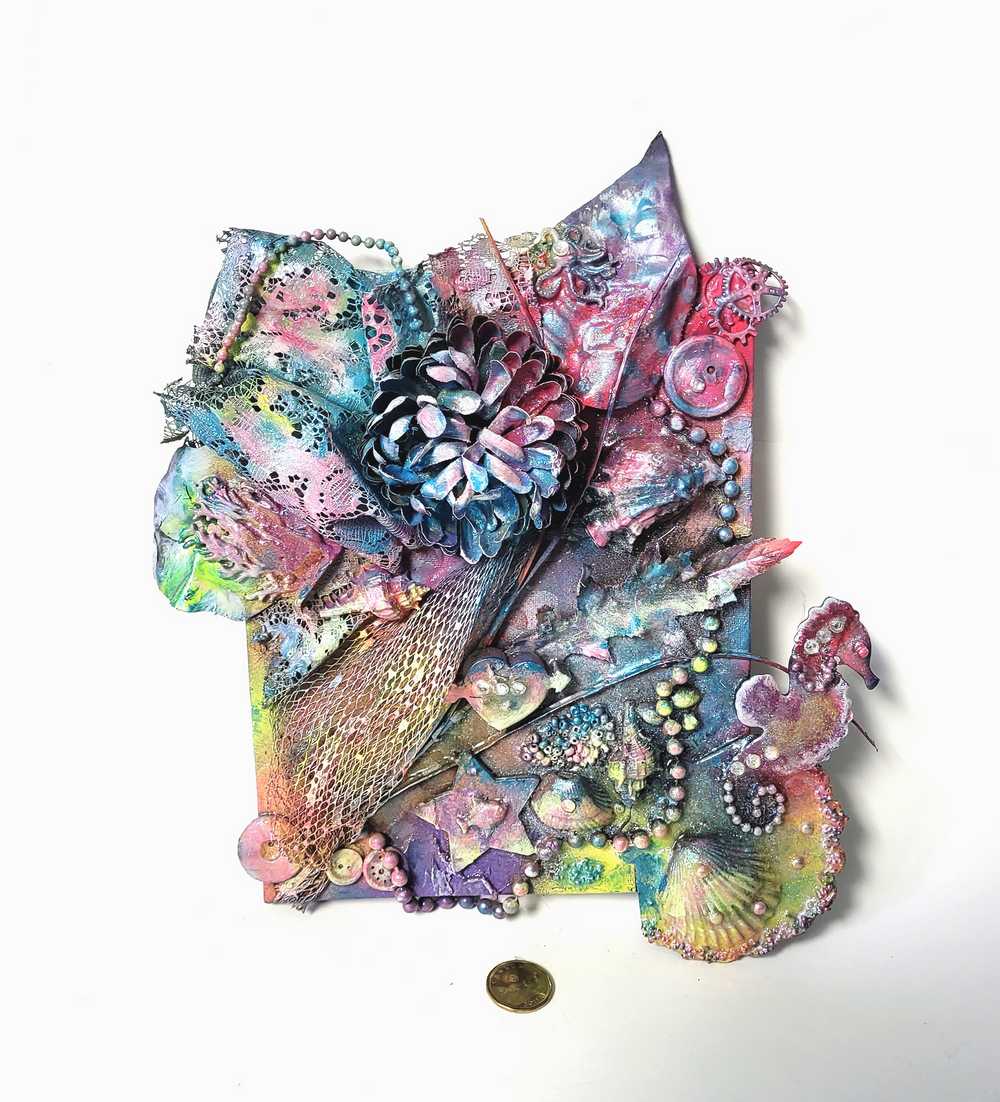Love of the Sea Canvas Artwork, Beautiful Colored Flowers, Seahorses, Coral & Shells