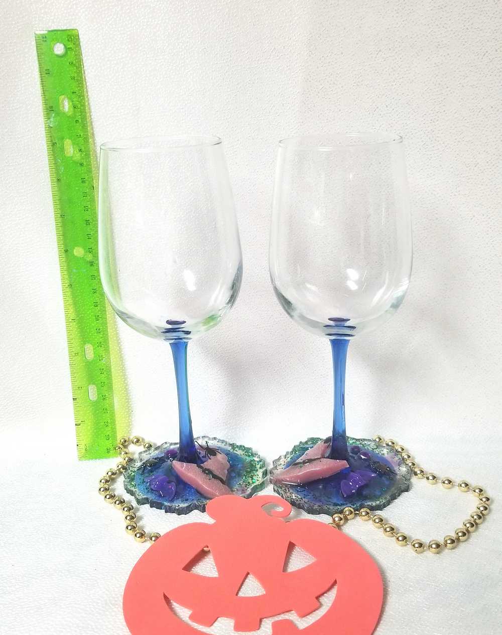 Altered Wine Glass with a Witch Hat and a Spider on a Resin Base