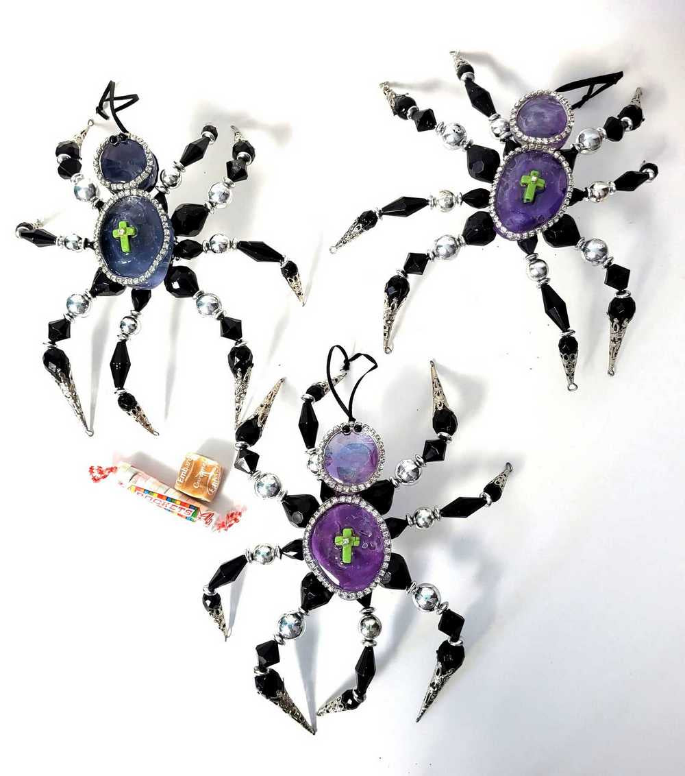 Large Beaded Spider with Glass Body and Skull Charm