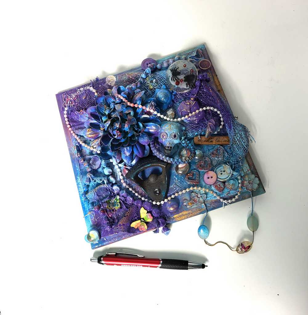 Bottle Openers as an Art Piece with Skull, Flowers, Buttons and So Much More