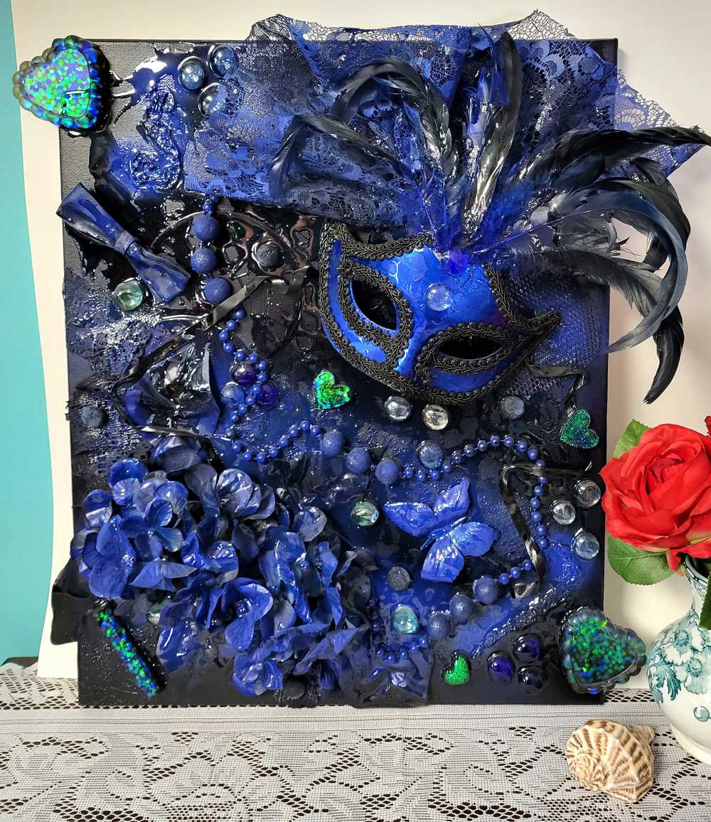 Midnight Blues, Sexy Mask on Deep Blue Canvas, 16 x 20 Inches