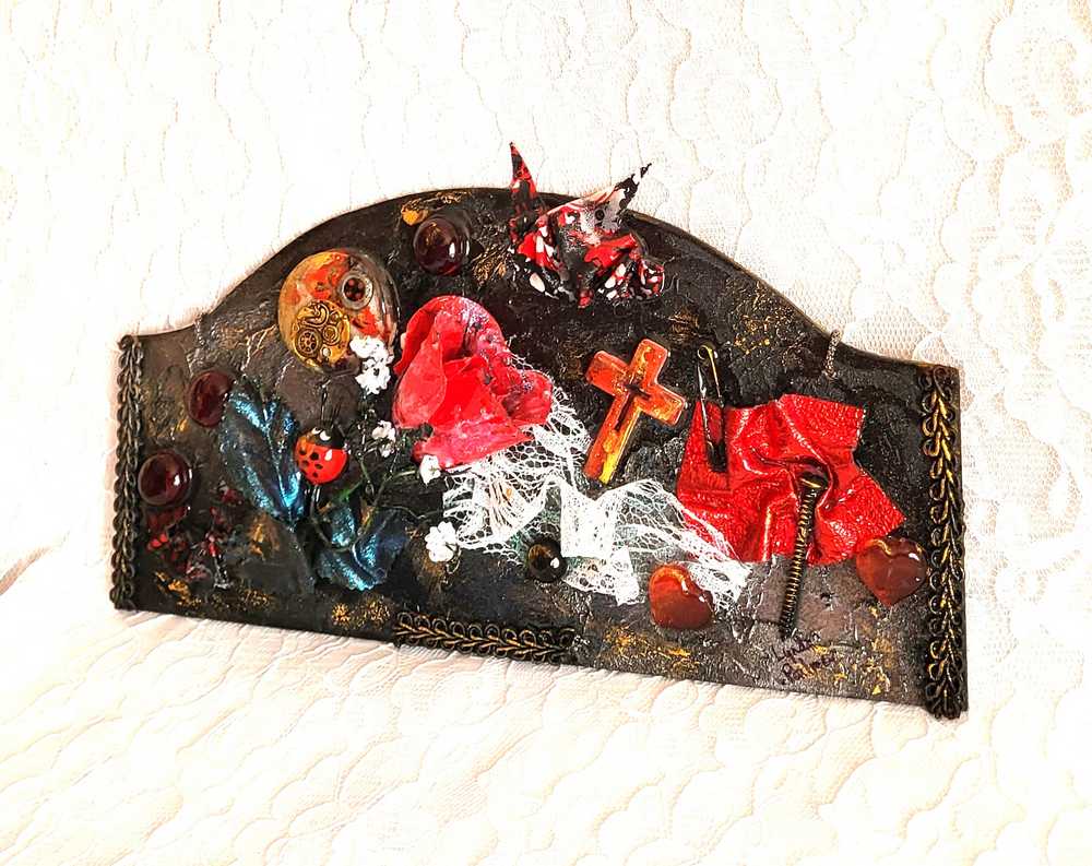 Naughty Lady Bug Wall Hanger with a Red Rose