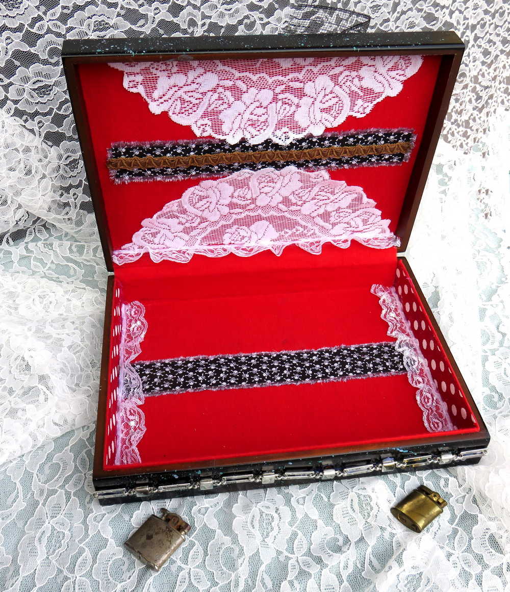 Black and Teal Jewelry Box with 3D Teal Roses, a White Cross and Skull Charms