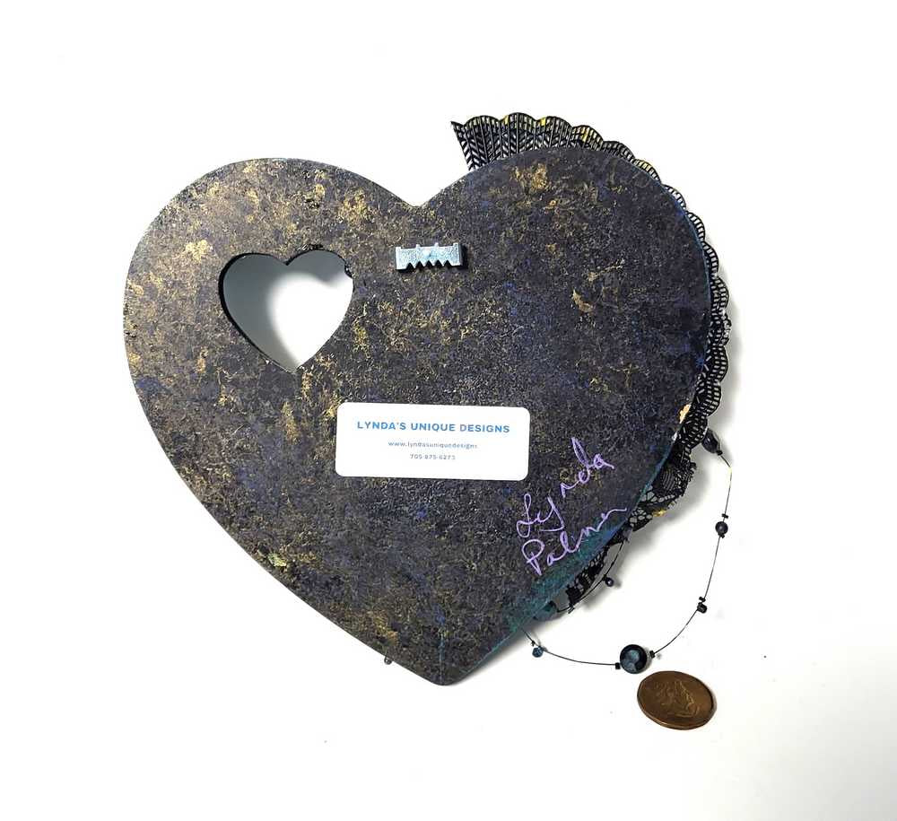 Wall Decor Wooden Heart Plaque with Teal, Yellow and Black, Punk Design