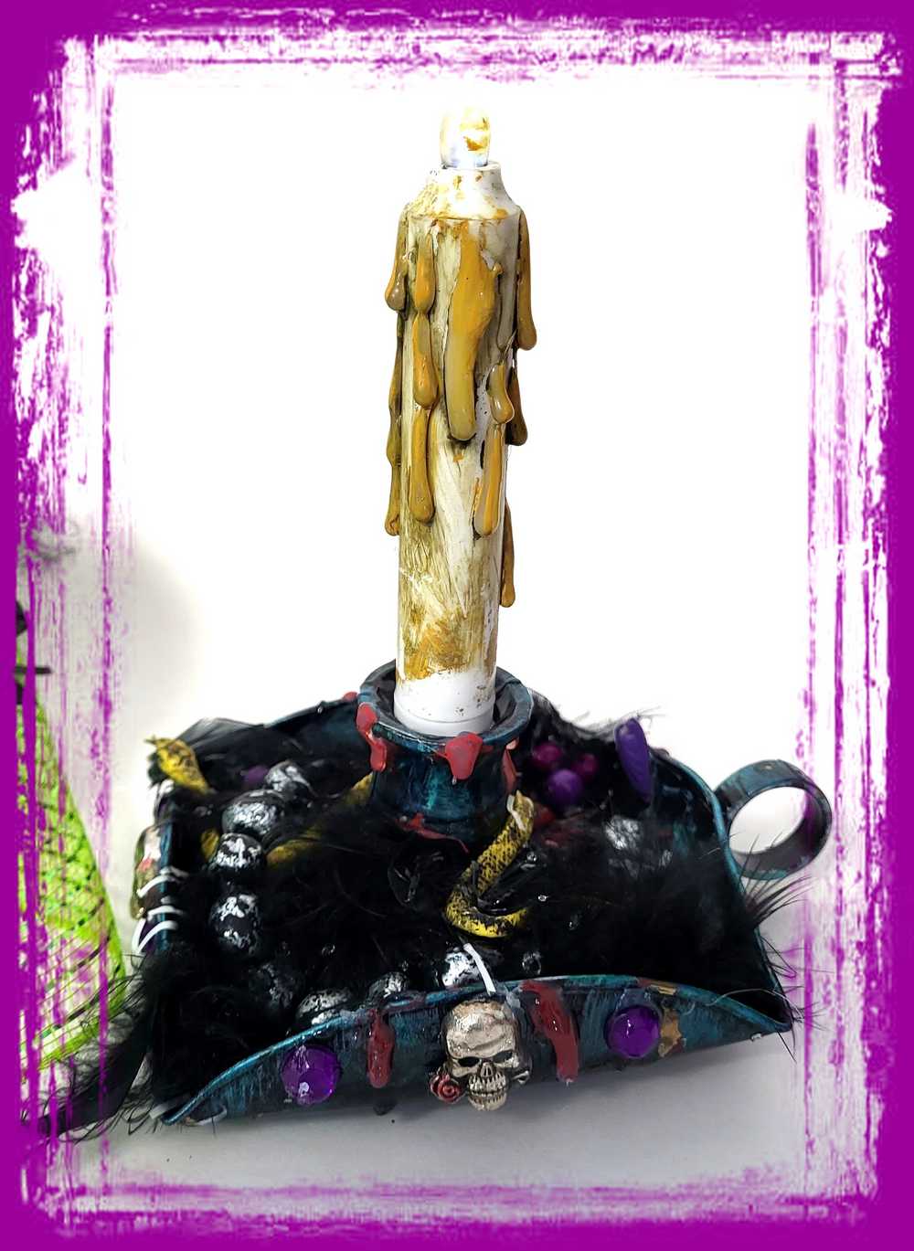 Skull and Spider Battery Candle Holder with Finger Hold
