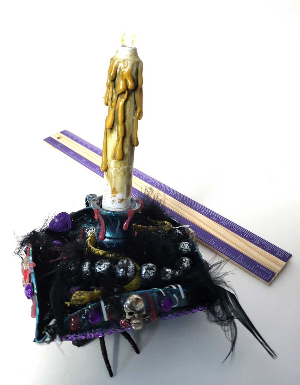 Skull and Spider Battery Candle Holder with Finger Hold