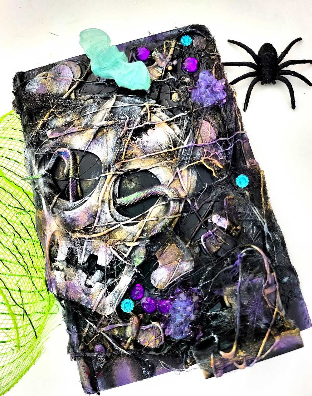 Altered Creepy Spell Book with Skull and Snake