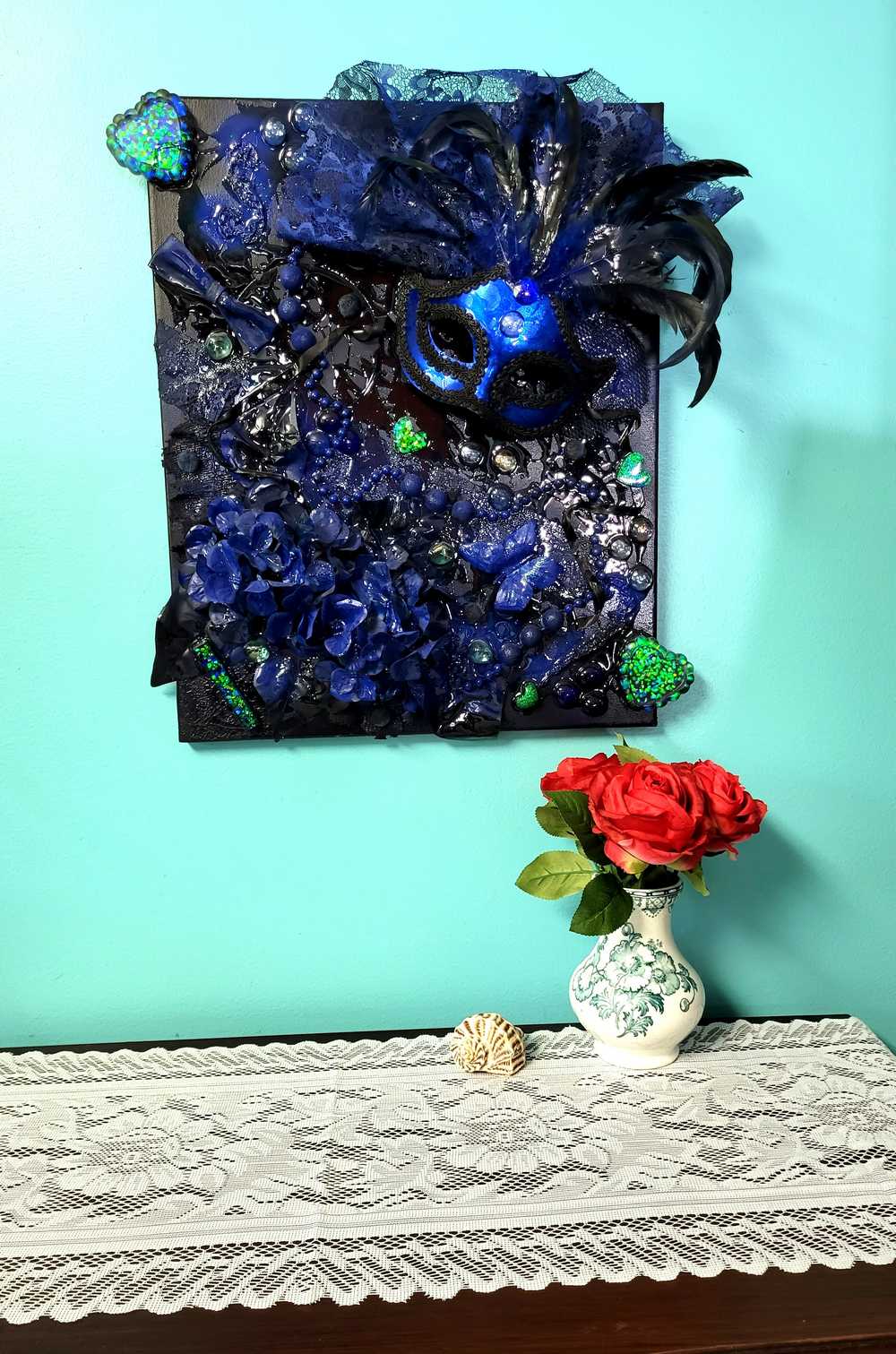 Midnight Blues, Sexy Mask on Deep Blue Canvas, 16 x 20 Inches