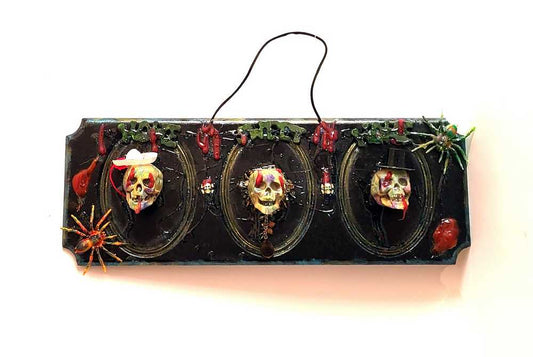3D Family Portraits of a Handsome Skull Family on a Wall Plaque