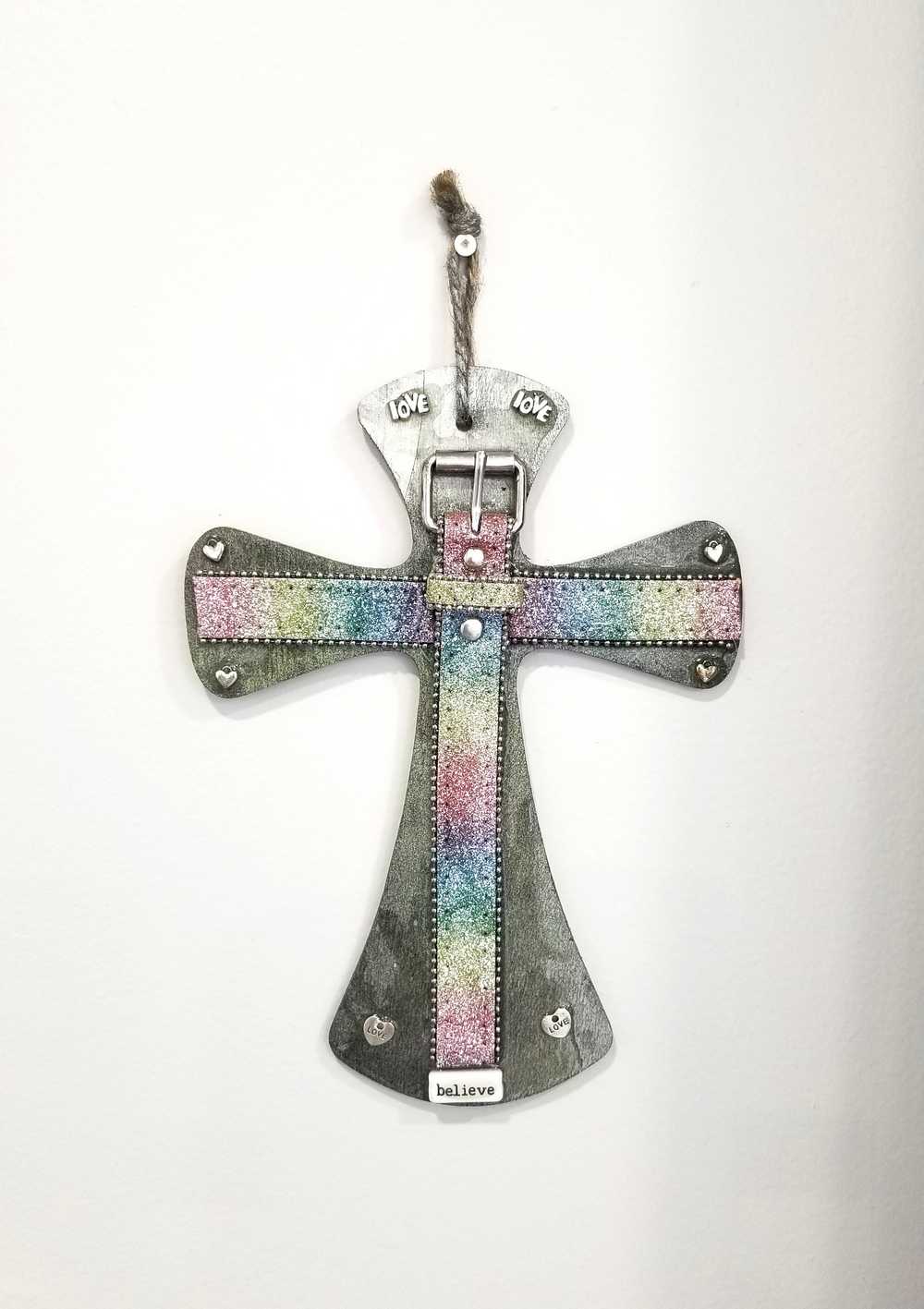 Wooden Cross with Recycle Belt For Decoration, Resin Art