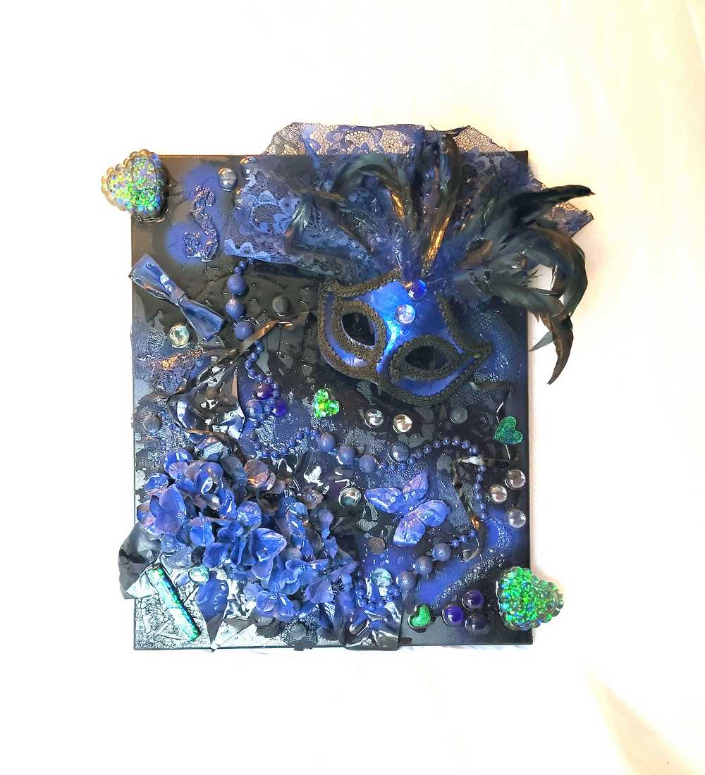 Midnight Blues, Sexy Mask on Deep Blue Canvas, 16 x 20 Inches