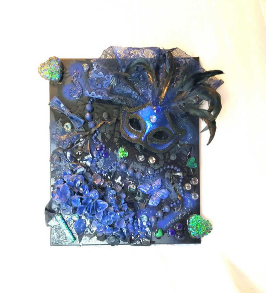 Midnight Blues, Sexy Mask on Deep Blue Canvas, 16 x 20 Inches